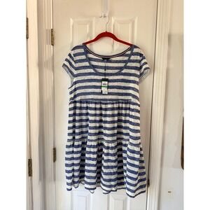 Tommy Hilfiger Blue White Striped Tiered Casual Dress Tunic Cover Up Size‎ L XL